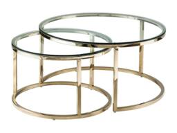 Vente-unique Nesting Coffee Tables In Tempered Glass & Stainless Steel - Gold in Clear - thumbnail 6