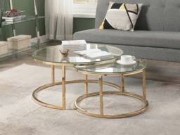 Vente-unique Nesting Coffee Tables In Tempered Glass & Stainless Steel - Gold in Clear - thumbnail 3