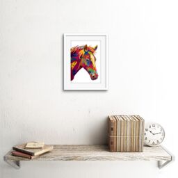 "Artery8 Wall Art Print Horse Swirly Colourful Art Framed 9x7 inch in White - Size: W7"" x H9""" - thumbnail 2