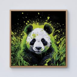 Warren Reed - Designer Green Splashart Panda Face Framed Canvas in Light Brown - Size: w40 inch x h40 inch - thumbnail 1