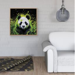 Warren Reed - Designer Green Splashart Panda Face Framed Canvas in Light Brown - Size: w40 inch x h40 inch - thumbnail 2