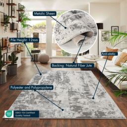 Desire Rugs Modern Styra Abstract Area Rugs Luxury for Bedroom, Living Room, & Hallway in Silver - Size: 160 cm x 230 cm - thumbnail 6