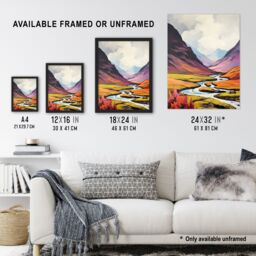 Artery8 Scotland Glencoe Valley Oil Painting Majestic Mountains & River w/ Heather Shrubs Large Wall Unframed Art Poster Print Thick Paper 18X24 Inch - thumbnail 3