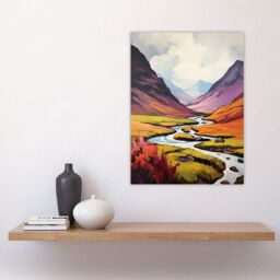 Artery8 Scotland Glencoe Valley Oil Painting Majestic Mountains & River w/ Heather Shrubs Large Wall Unframed Art Poster Print Thick Paper 18X24 Inch - thumbnail 4