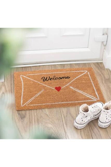 KDMD Natural Love Letter Valentine's Day Doormat - Heart & Envelope Design in Brown - Size: Medium - image 1