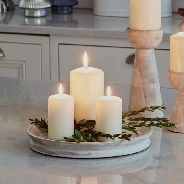 Ivyline Padstow White Wash Wooden Candle Tray D28cm - Matching Lanterns & Candle Holders Available - Made of premium quality wood - image 1