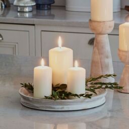Ivyline Padstow White Wash Wooden Candle Tray D28cm - Matching Lanterns & Candle Holders Available - Made of premium quality wood