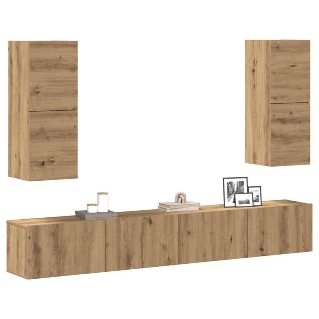 Berkfield Home 4 Piece TV Cabinet Set Wall-mounted Artisan Oak Engineered Wood in Brown - image 1