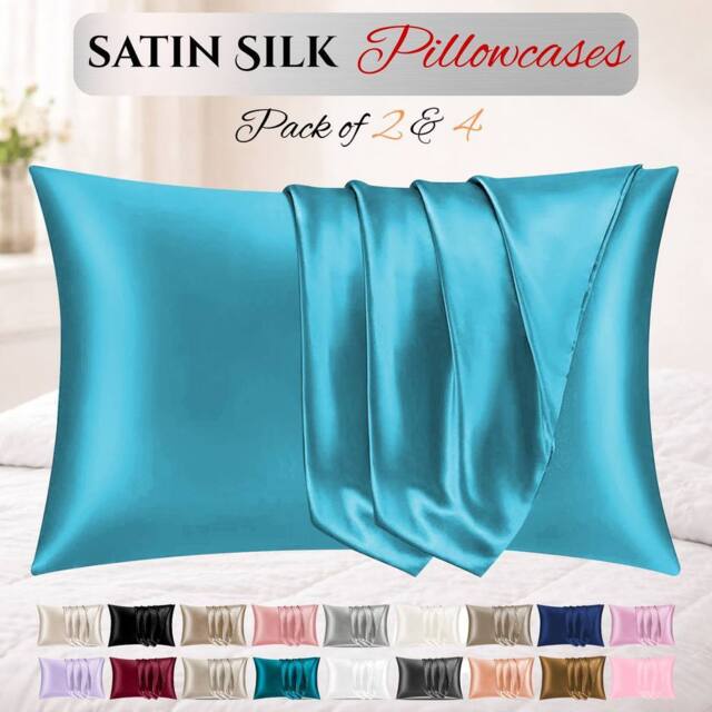 Grace Super Soft Pillow Cases 2 Pack Satin Silk Envelope Closure in Teal - Size: Standard Pillow Case - image 1