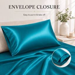 Grace Super Soft Pillow Cases 2 Pack Satin Silk Envelope Closure in Teal - Size: Standard Pillow Case - thumbnail 6