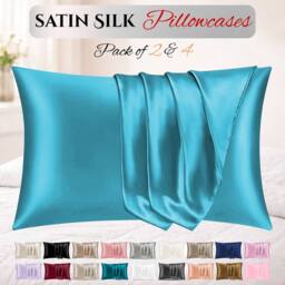 Grace Super Soft Pillow Cases 2 Pack Satin Silk Envelope Closure in Teal - Size: Standard Pillow Case - thumbnail 1