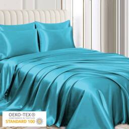 Grace Super Soft Pillow Cases 2 Pack Satin Silk Envelope Closure in Teal - Size: Standard Pillow Case - thumbnail 3