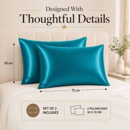 Grace Super Soft Pillow Cases 2 Pack Satin Silk Envelope Closure in Teal - Size: Standard Pillow Case - thumbnail 8