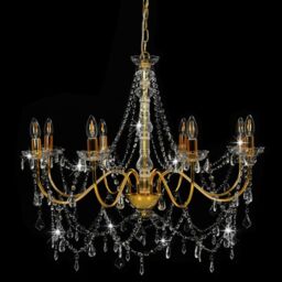 Berkfield Home Chandelier with Beads Golden 8 x E14 Bulbs in Gold - thumbnail 4