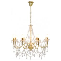Berkfield Home Chandelier with Beads Golden 8 x E14 Bulbs in Gold - thumbnail 2