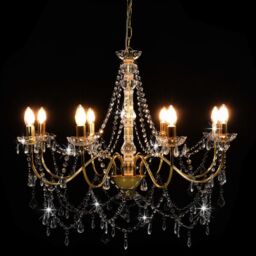 Berkfield Home Chandelier with Beads Golden 8 x E14 Bulbs in Gold - thumbnail 3
