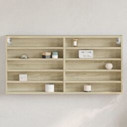 Berkfield Home Vitrine Cabinet Sonoma Oak 100x8.5x50 cm Engineered Wood in Brown - thumbnail 1