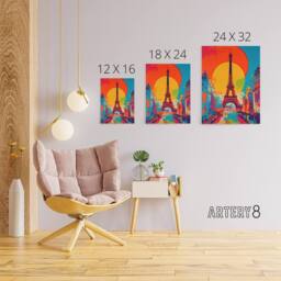 "Artery8 Eiffel Tower Paris Sunset Vibrant Pop Art Canvas Wall Art Print - Size: W18"" x H24""" - thumbnail 4