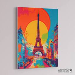 "Artery8 Eiffel Tower Paris Sunset Vibrant Pop Art Canvas Wall Art Print - Size: W18"" x H24""" - thumbnail 2