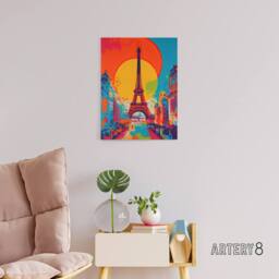 "Artery8 Eiffel Tower Paris Sunset Vibrant Pop Art Canvas Wall Art Print - Size: W18"" x H24""" - thumbnail 3