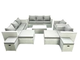 Fimous 9 Pieces Rattan Garden Furniture Set Outdoor Garden Sofa Chair Coffee Table Set with 4 Footstools Light Grey Mixed - thumbnail 2