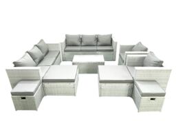 Fimous 9 Pieces Rattan Garden Furniture Set Outdoor Garden Sofa Chair Coffee Table Set with 4 Footstools Light Grey Mixed - thumbnail 1