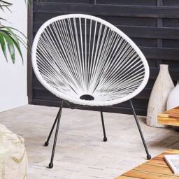 Wyld and Coco White PE Rattan Papasan Chair - Modern Round Indoor Outdoor - thumbnail 1