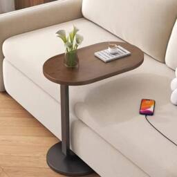 SPETLEK C-Shaped Compact Sofa Side End Table Coffee Laptop Table in Brown - thumbnail 3
