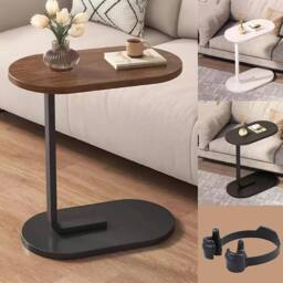 SPETLEK C-Shaped Compact Sofa Side End Table Coffee Laptop Table in Brown