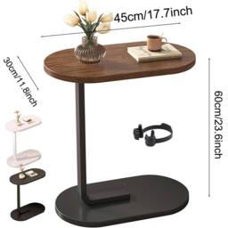 SPETLEK C-Shaped Compact Sofa Side End Table Coffee Laptop Table in Brown - thumbnail 2