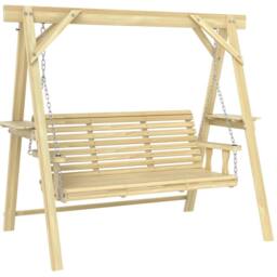 OUTSUNNY 3 Seater Wooden Garden Swing Chair with Side Tables in Natural - Size: 2000mm x 2000mm - thumbnail 2