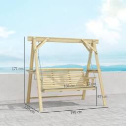 OUTSUNNY 3 Seater Wooden Garden Swing Chair with Side Tables in Natural - Size: 2000mm x 2000mm - thumbnail 3