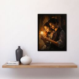 "Artery8 Wall Art Print La Boheme Young Couple Candlelight Scene Oil Painting Art Framed in Brown - Size: W12"" x H16""" - thumbnail 4