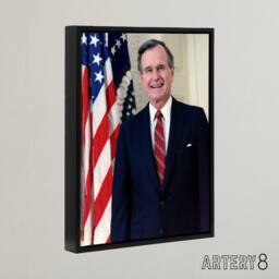 "Artery8 US President George Bush Senior Framed Canvas Wall Art Print - Size: W18"" x H24""" - thumbnail 2