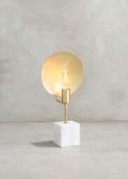 Orsina White Marble Table Lamp With Satin Gold Metal Shade, Square Base Lamp, Light Fixture For Luxe Interiors - thumbnail 2