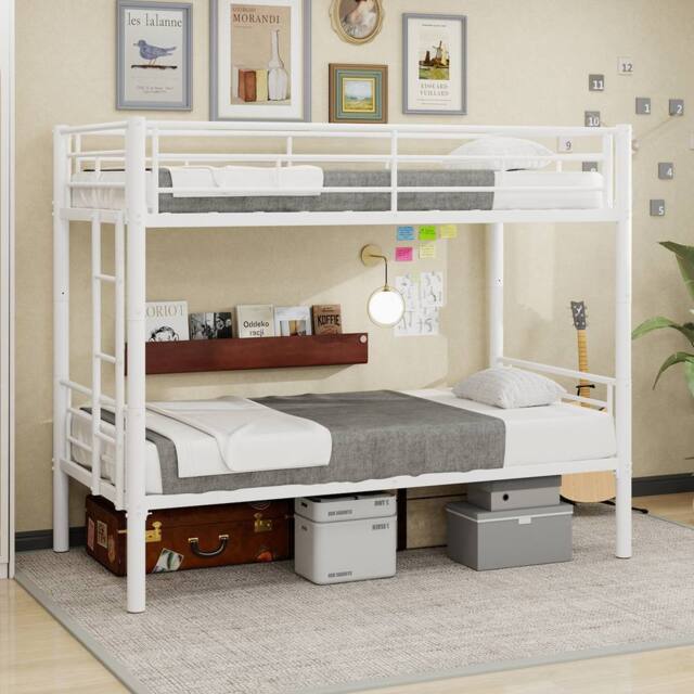 Matteo White Reinforced Metal Bunk Bed - Space Saving Double Sleeper - Size: Single - image 1