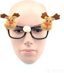 Shatchi 4Pk Novelty Christmas Party Glasses Costume Accessories Socking Fillers Snowman, Santa, Reindeer Red/Black - thumbnail 3