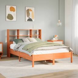 Berkfield Home Bookcase Bed without Mattress Wax Brown 160x200cm Solid Wood Pine - Size: 160x200 cm - thumbnail 2