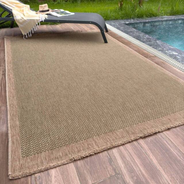 THE RUGS Jute Looking Square Dots Design Outdoor Rugs Garden Patio Nature 5200 in Green - Size: 80 cm x 150 cm - image 1