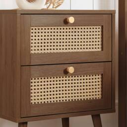 Birlea Bedside 2 Drawer Cabinet Walnut Rattan Croxley Side Table - thumbnail 2