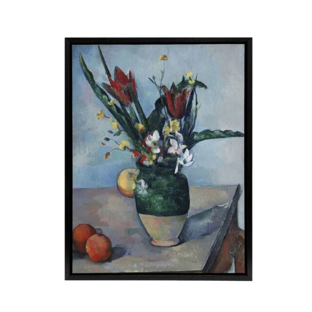 "Artery8 The Vase of Tulips Still Life Painting Cezanne Framed Canvas Wall Art - Size: W18"" x H24""" - image 1