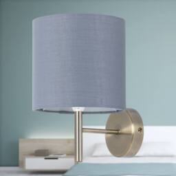 First Choice Lighting Set of 2 Brea - Antique Brass Wall Lights with Grey Cotton Shades in Gold - thumbnail 5