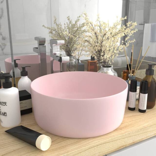 Berkfield Home Luxury Wash Basin Round Matt Pink 40x15 cm Ceramic - image 1