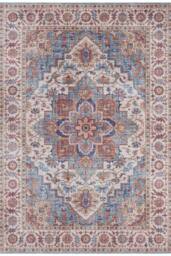 THE RUGS Oriental Anthea Rug - Vintage Medallion Polyester Flatweave 0.5cm in Blue - Size: 160 cm diameter