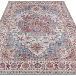 THE RUGS Oriental Anthea Rug - Vintage Medallion Polyester Flatweave 0.5cm in Blue - Size: 160 cm diameter - thumbnail 5