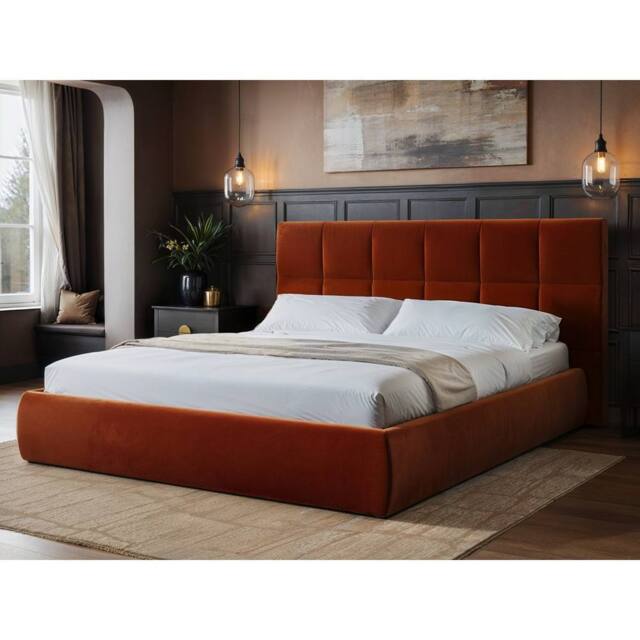 Solace+Co Mika Ottoman Bed Burnt Orange Velvet - Size: King - image 1