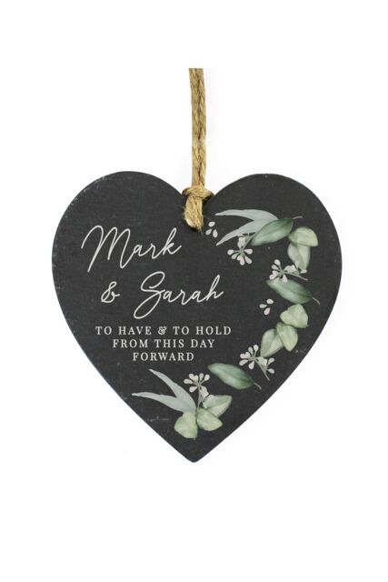 Personalised Memento Company Personalised Botanical Slate Heart Decoration in Black - image 1