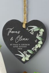 Personalised Memento Company Personalised Botanical Slate Heart Decoration in Black - thumbnail 3