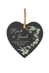 Personalised Memento Company Personalised Botanical Slate Heart Decoration in Black - thumbnail 1