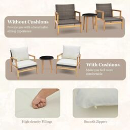 Costway 3 Piece Patio Conversation Set Wicker Chair & Side Table Set w/ Soft Cushions in White - thumbnail 4